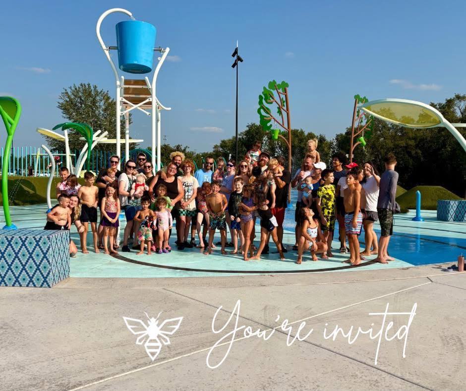 Community gathering at splash pad